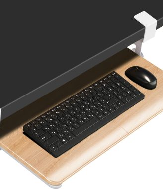 Desktop Keyboard Tray, Under Desk Pull Out, 25.6" X 11.8" Large Size Keyboard Tray with C-Clip Mount, Easy Installation, Computer Keyboard Stand, for Home Study and Office(Wood)