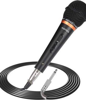 HOTEC Premium Vocal Dynamic Handheld Microphone with 19ft Detachable XLR Cable and ON/Off Switch (Metal Black) (H-W07)