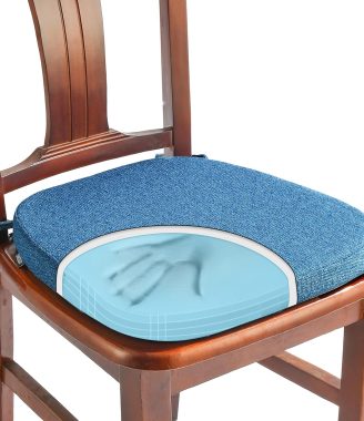 SINOSSO 1 Pack Memory Foam Chair Cushions for Dining Chair, Friendly Woven Fabric 16" U-Shape Comfortable Kitchen Chair Pad, Removable Slip Resistant Seat Cushion (1 Piece, Blue)