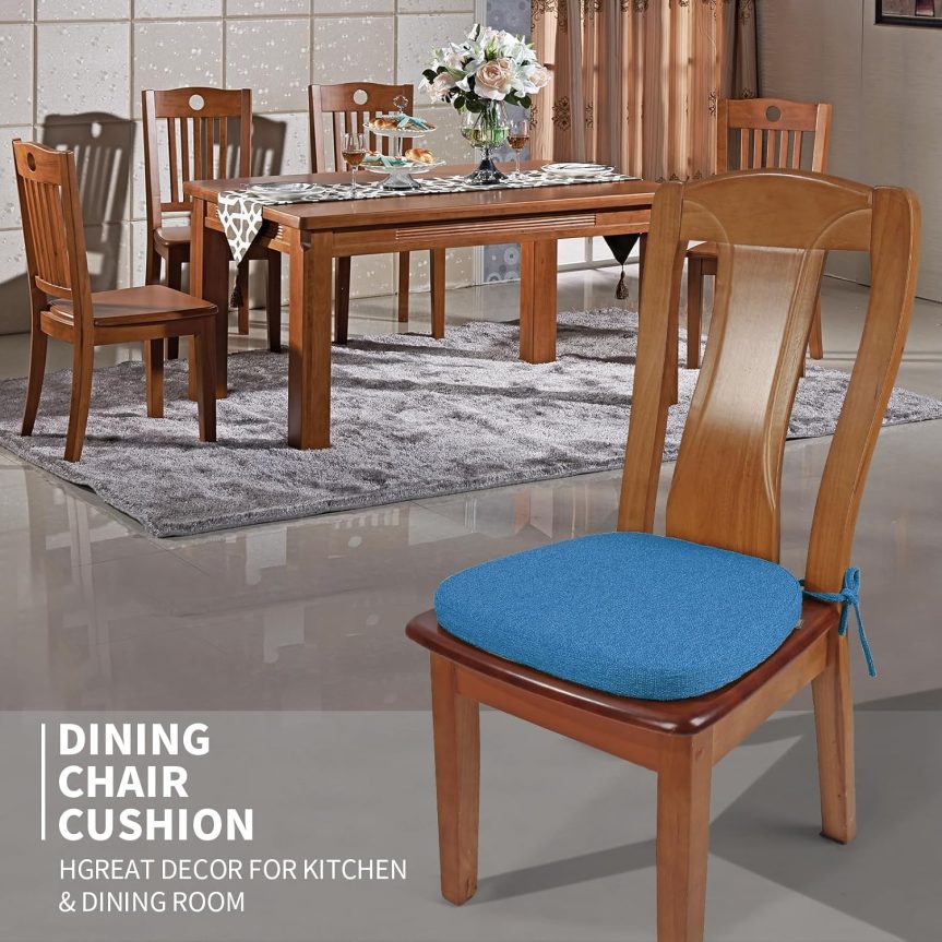 SINOSSO 1 Pack Memory Foam Chair Cushions for Dining Chair, Friendly Woven Fabric 16" U-Shape Comfortable Kitchen Chair Pad, Removable Slip Resistant Seat Cushion (1 Piece, Blue) - Image 2