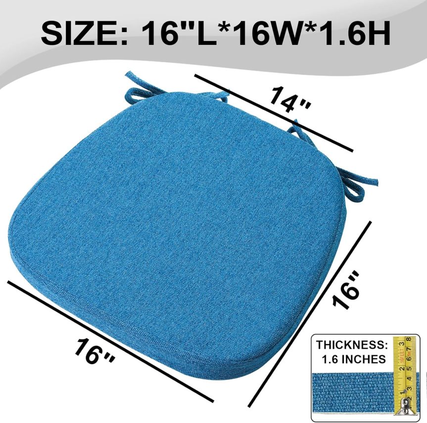 SINOSSO 1 Pack Memory Foam Chair Cushions for Dining Chair, Friendly Woven Fabric 16" U-Shape Comfortable Kitchen Chair Pad, Removable Slip Resistant Seat Cushion (1 Piece, Blue) - Image 3