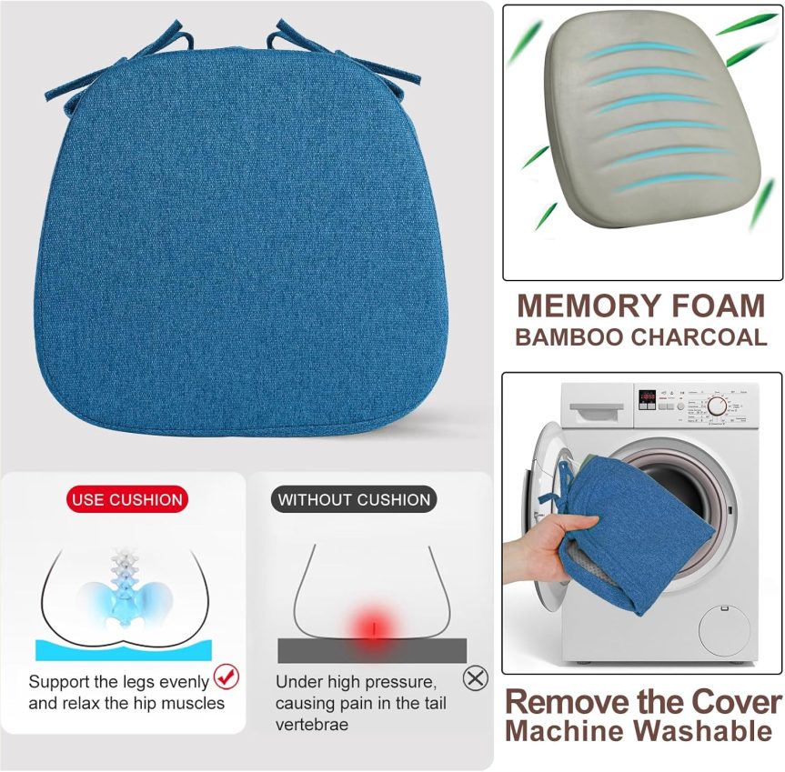 SINOSSO 1 Pack Memory Foam Chair Cushions for Dining Chair, Friendly Woven Fabric 16" U-Shape Comfortable Kitchen Chair Pad, Removable Slip Resistant Seat Cushion (1 Piece, Blue) - Image 5