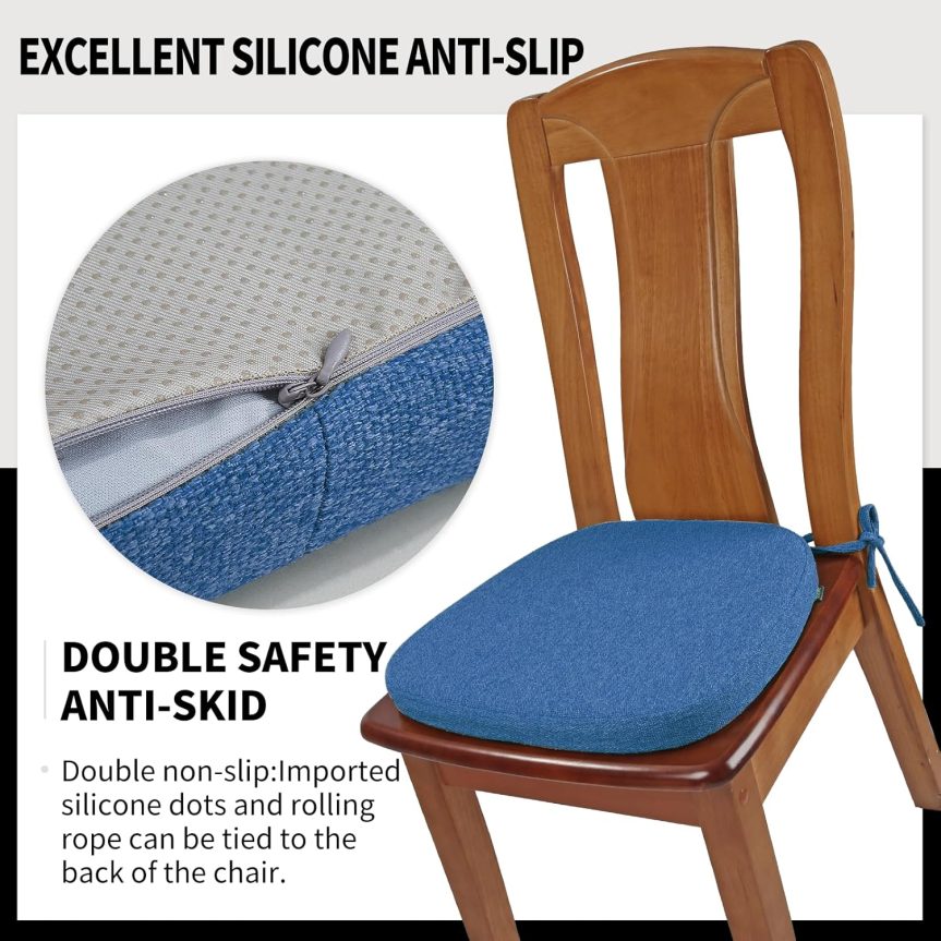 SINOSSO 1 Pack Memory Foam Chair Cushions for Dining Chair, Friendly Woven Fabric 16" U-Shape Comfortable Kitchen Chair Pad, Removable Slip Resistant Seat Cushion (1 Piece, Blue) - Image 6