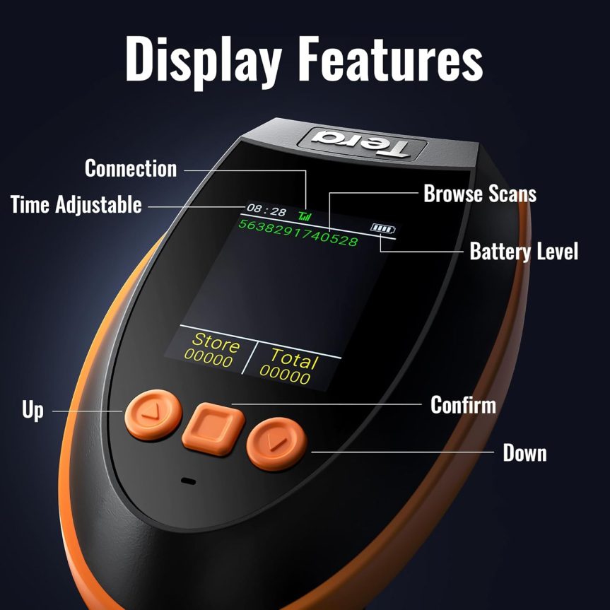 Tera Barcode Scanner Wireless with Screen: Pro Version 1D 2D QR with Setting Keypad Charging Cradle Works with Bluetooth 2.4G Wireless USB Wired Handheld Bar Code Reader HW0009 - Image 2