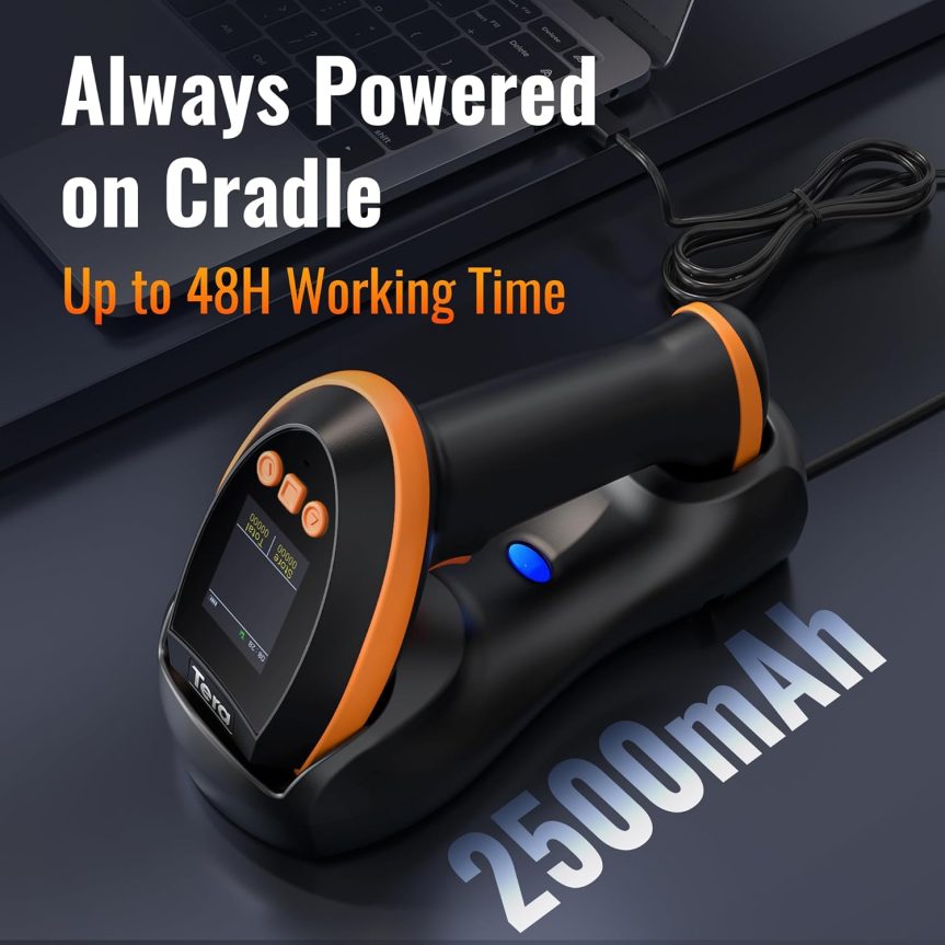 Tera Barcode Scanner Wireless with Screen: Pro Version 1D 2D QR with Setting Keypad Charging Cradle Works with Bluetooth 2.4G Wireless USB Wired Handheld Bar Code Reader HW0009 - Image 3