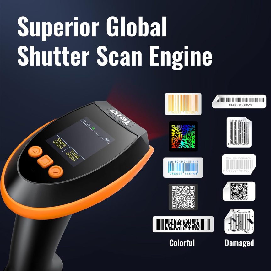 Tera Barcode Scanner Wireless with Screen: Pro Version 1D 2D QR with Setting Keypad Charging Cradle Works with Bluetooth 2.4G Wireless USB Wired Handheld Bar Code Reader HW0009 - Image 4